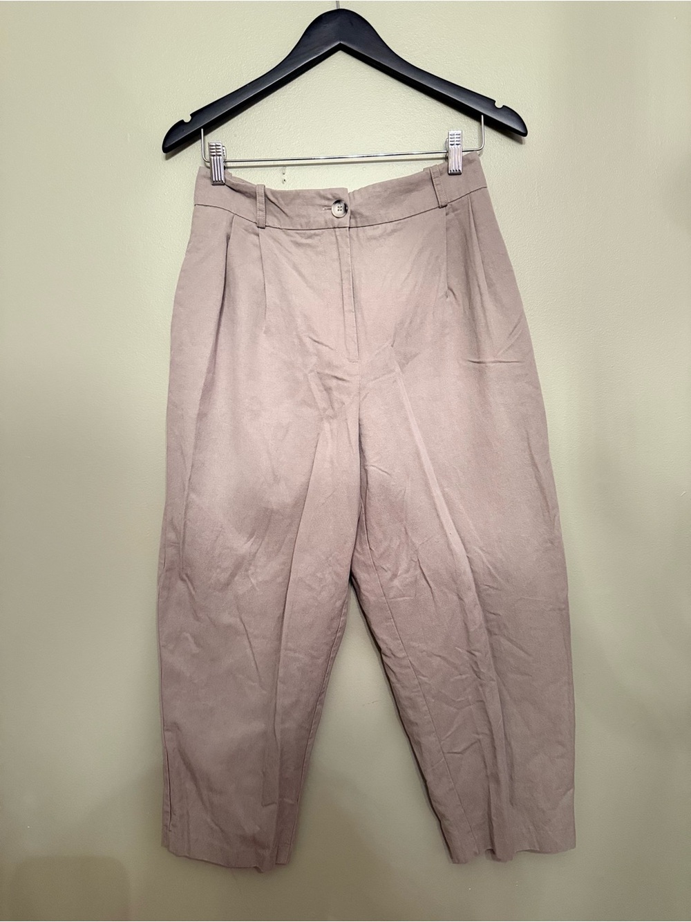 ZARA Beige High-Waisted Pleated Ankle Pants Size Medium